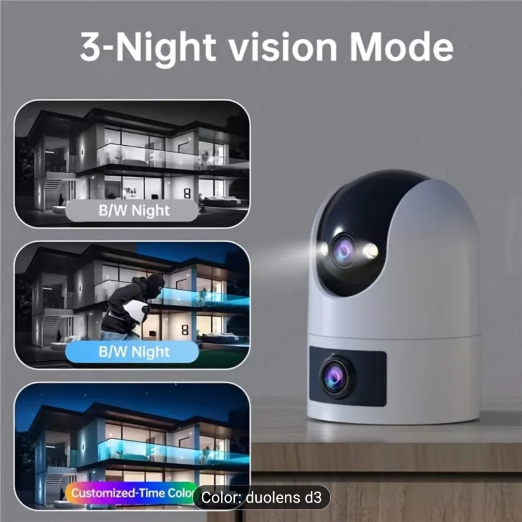 “ Outdoor Dual Lens WiFi Camera – 360° Full View Security with Night Vision & Motion Detection