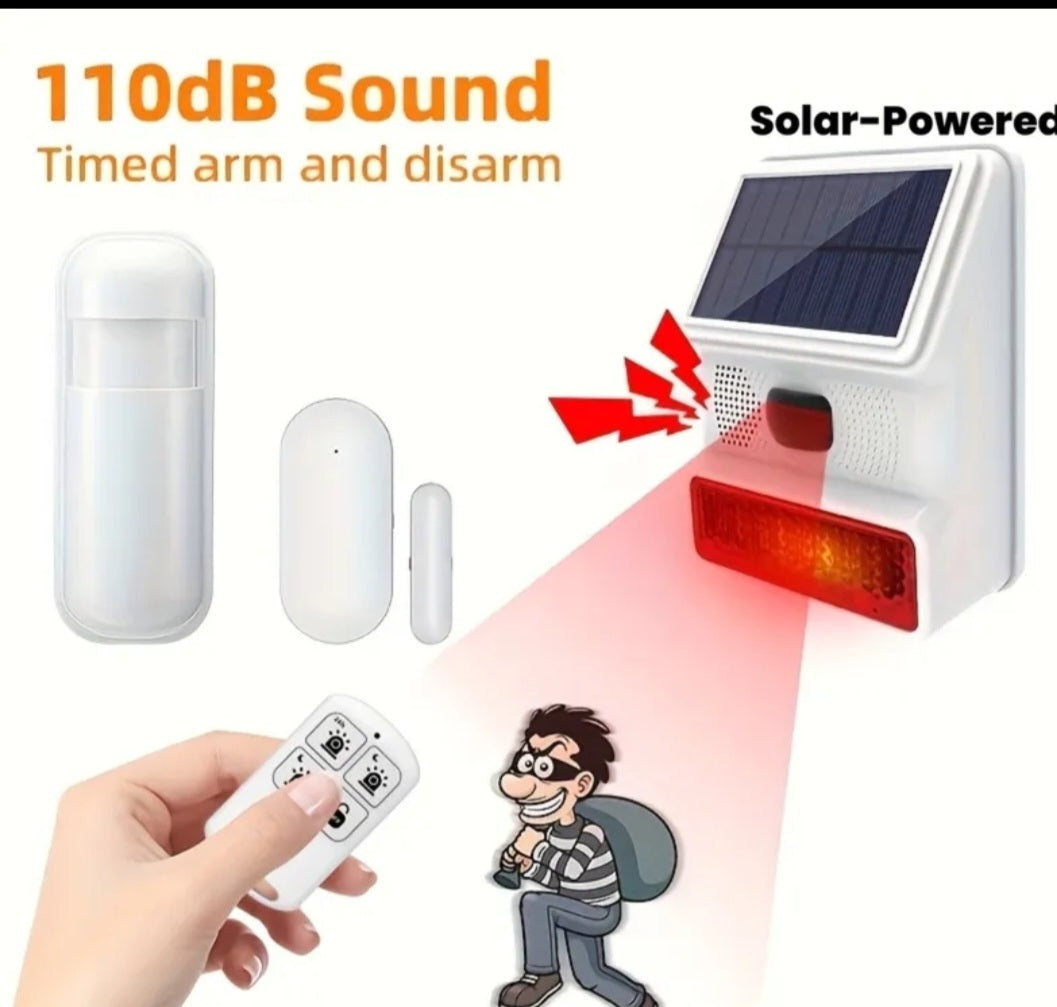 Outdoor Solar Wireless Siren Alarm with Flashing Light & Motion Detection
