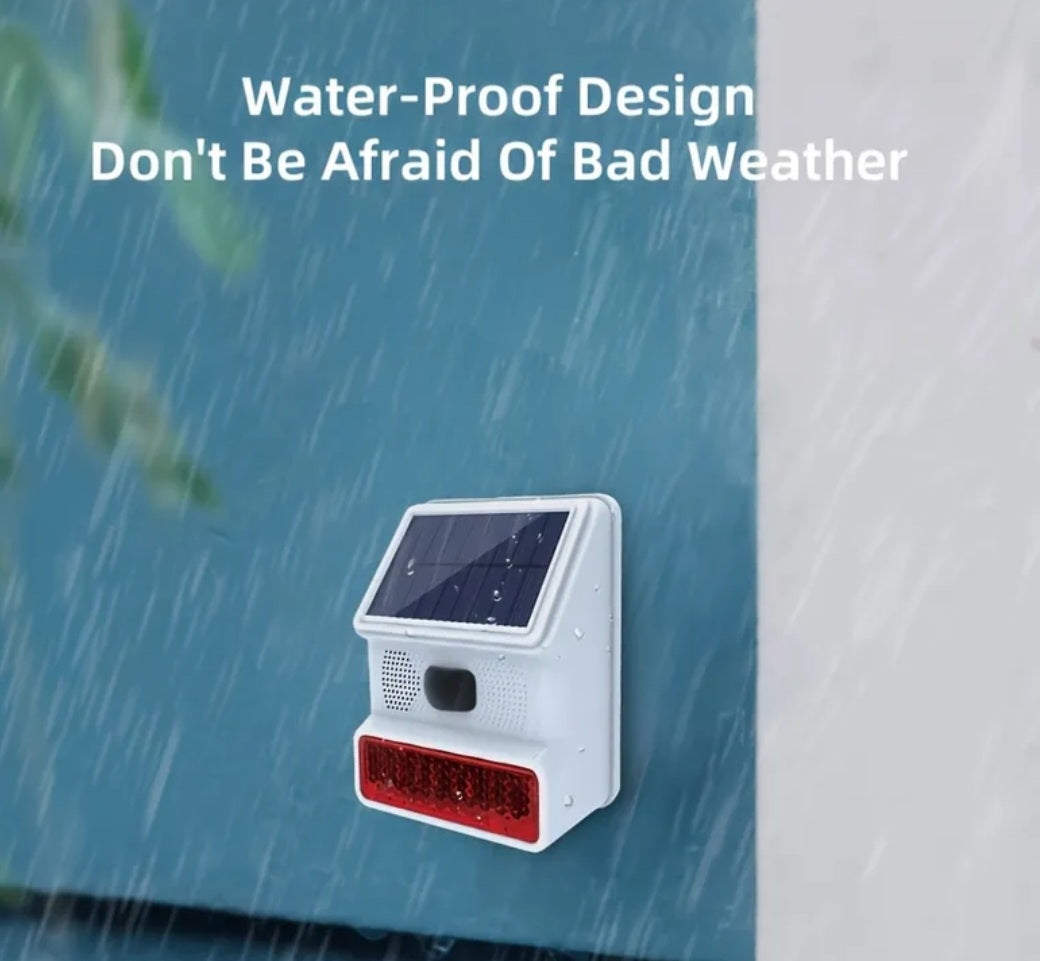 Outdoor Solar Wireless Siren Alarm with Flashing Light & Motion Detection