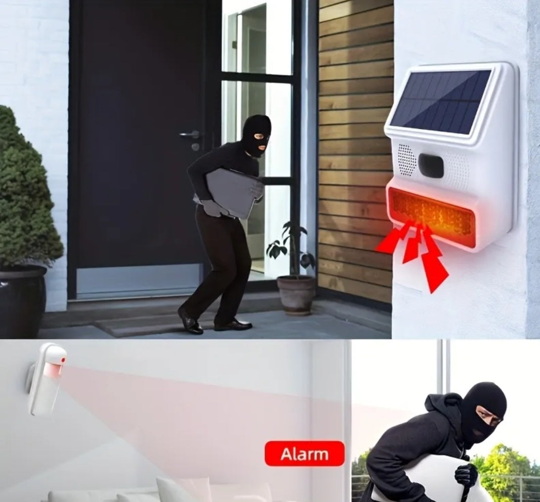 Outdoor Solar Wireless Siren Alarm with Flashing Light & Motion Detection