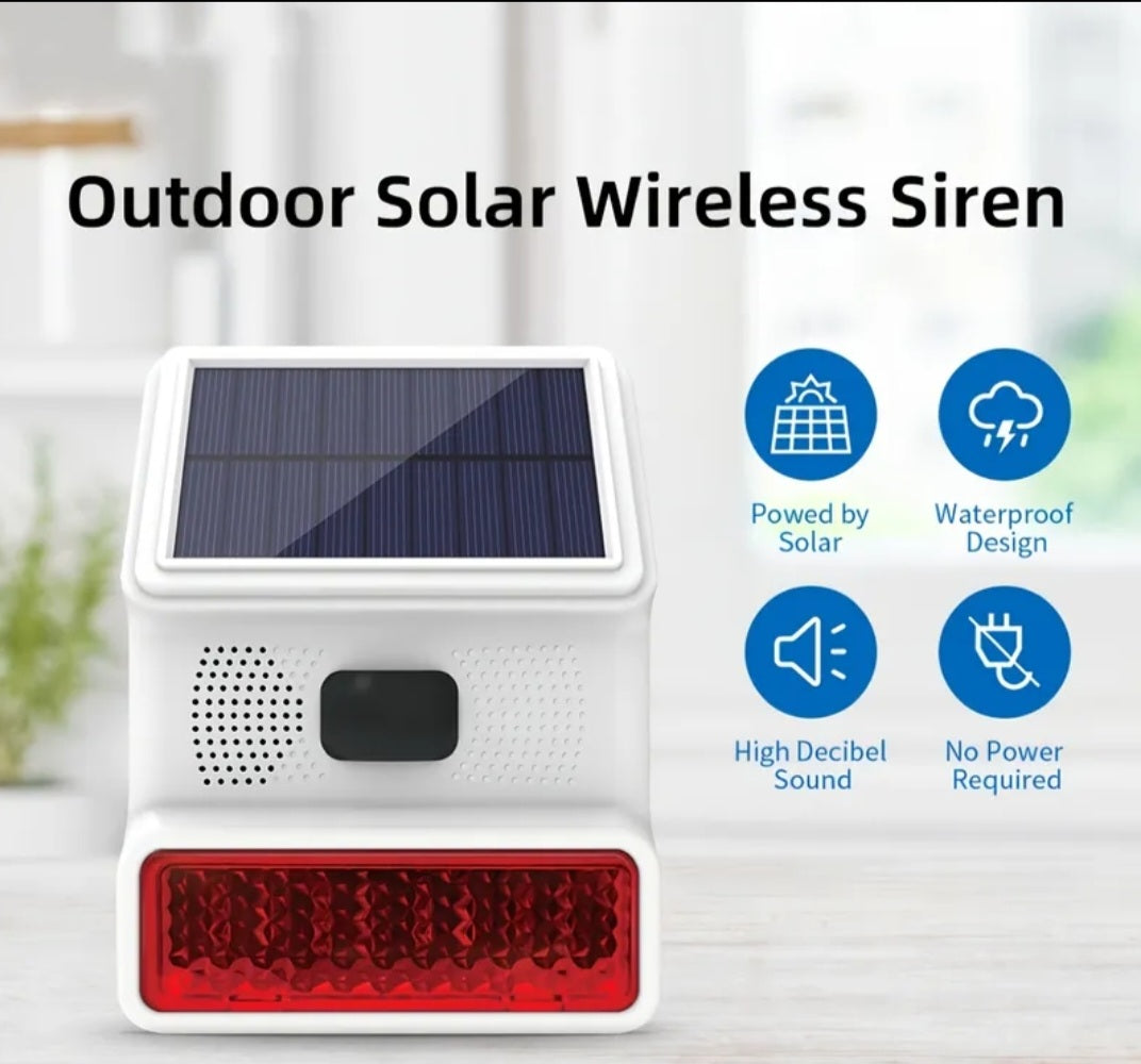 Outdoor Solar Wireless Siren Alarm with Flashing Light & Motion Detection