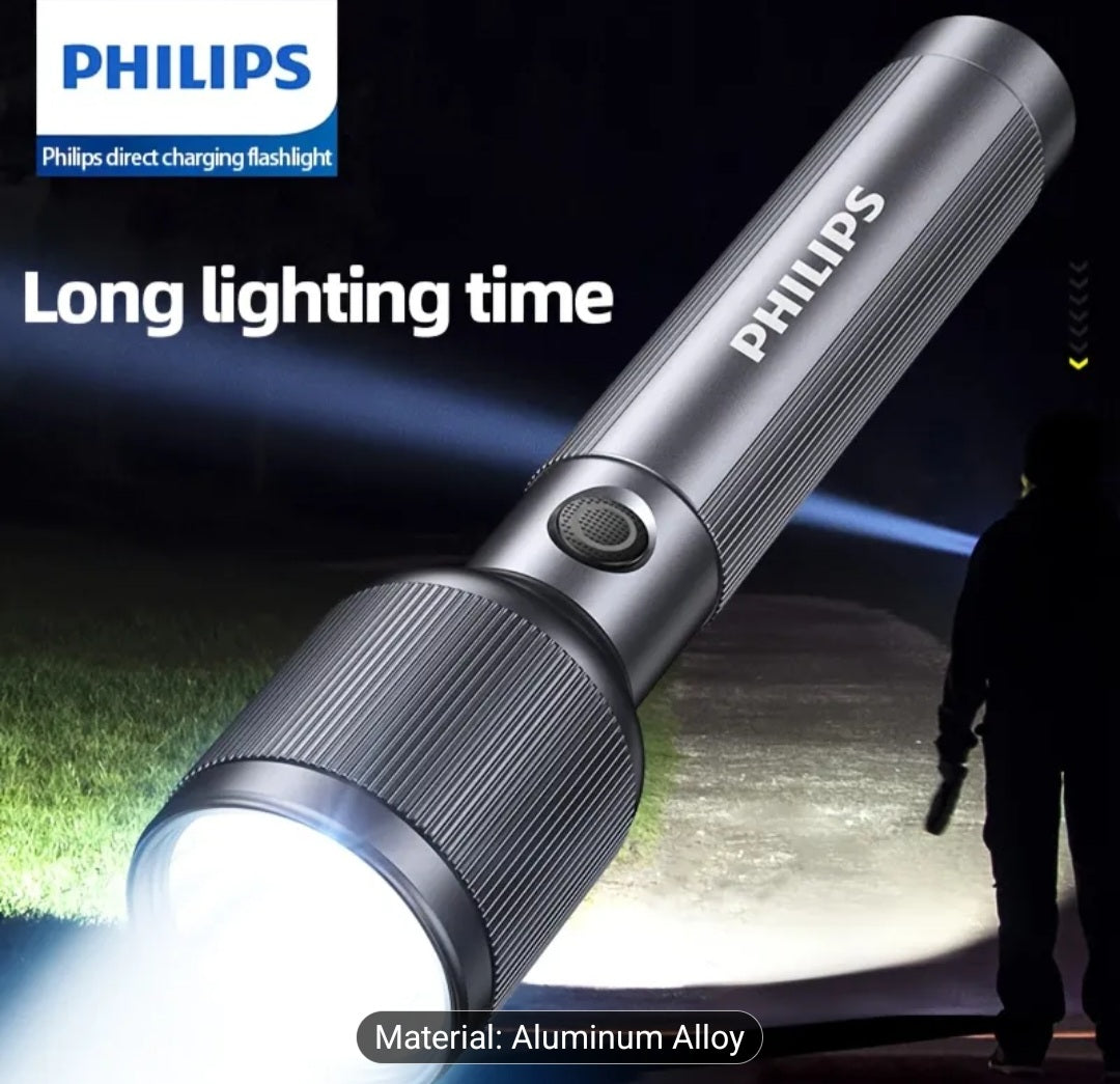 High-Power 3000mAh Philips Rechargeable LED Flashlight – Long-Lasting & Durable