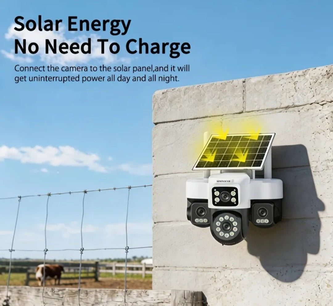4-Lens 4G Solar Security Camera with TF Card Storage & 24/7 Playback