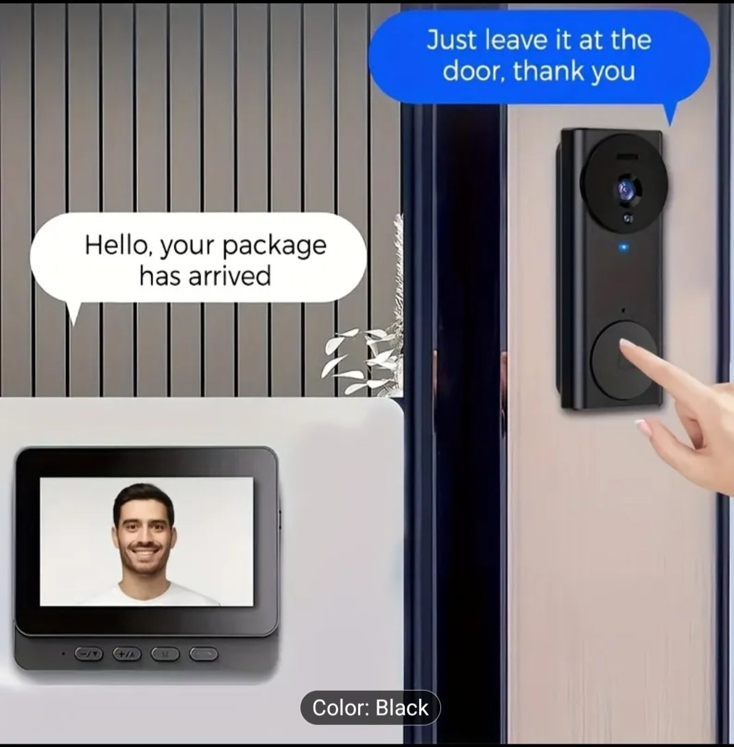 Wireless Smart Video Doorbell with Screen – Night Vision & Two-Way Audio